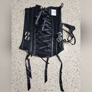 Frederick's of Hollywood Black Satin Lace-Up Underbust Corset